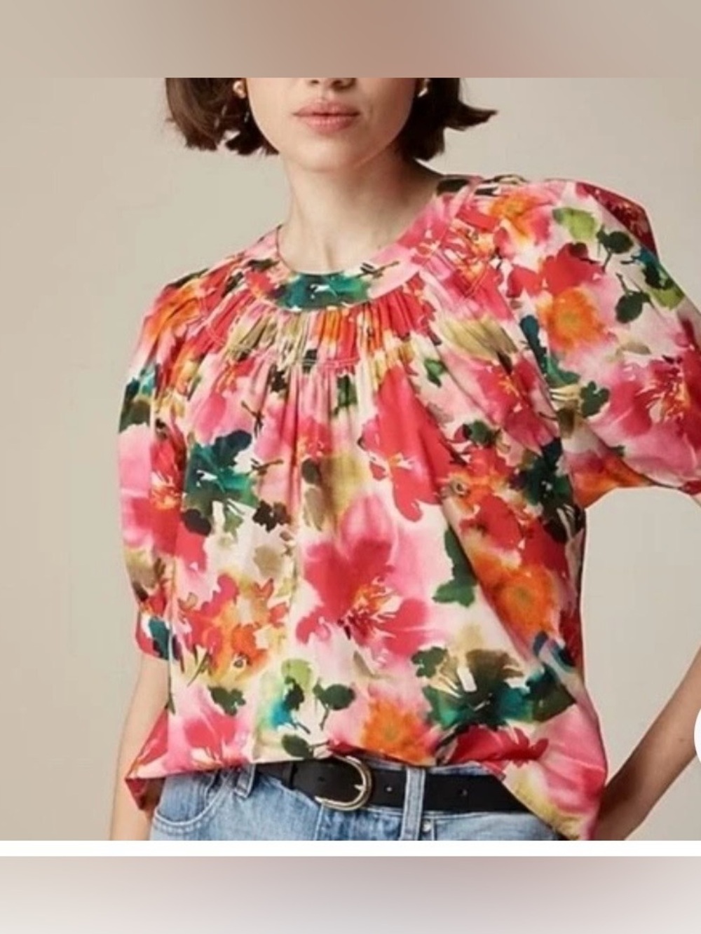 J Crew Regenerative Floral Puff Sleeve Top XXS 100% Cotton Poplin Smocked